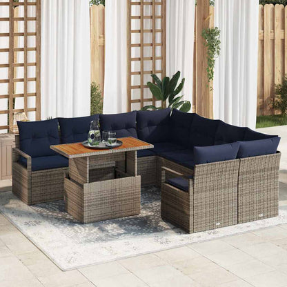 Tuin Eetset Met Kussen 9 Pcs En Marineblauw