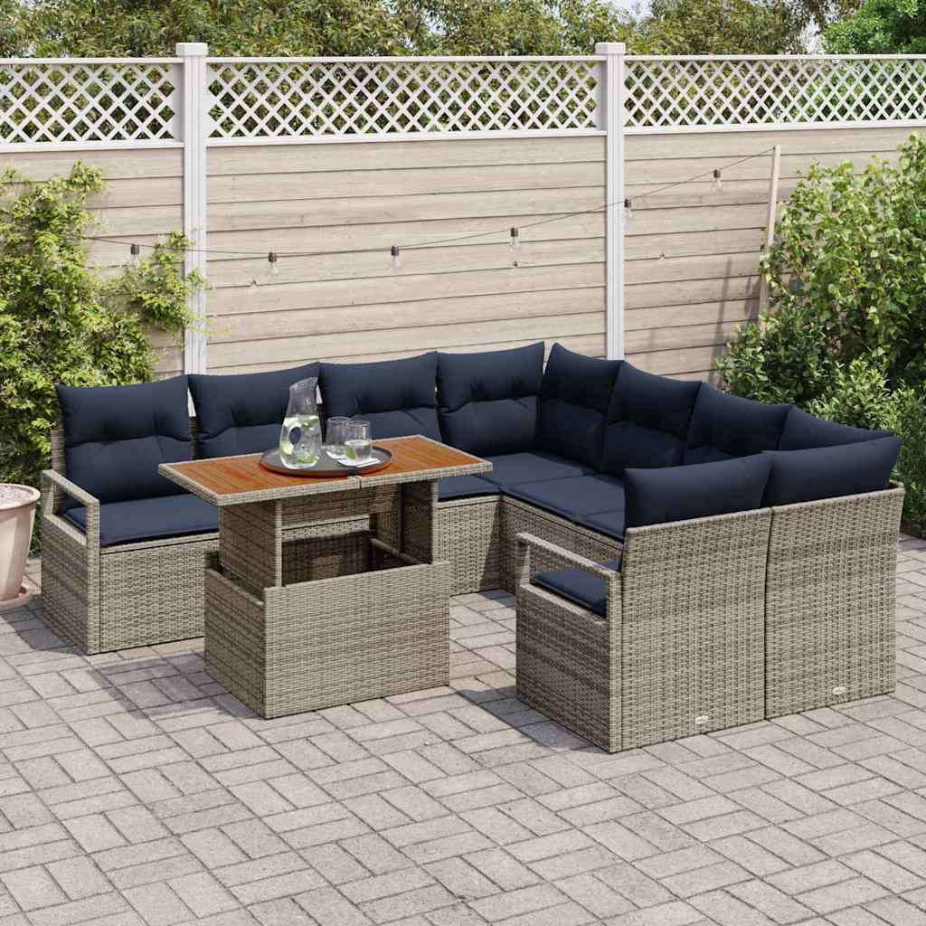 Tuin Eetset Met Kussen 9 Pcs En Marineblauw