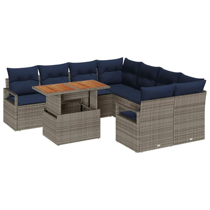 Tuin Eetset Met Kussen 9 Pcs En Marineblauw