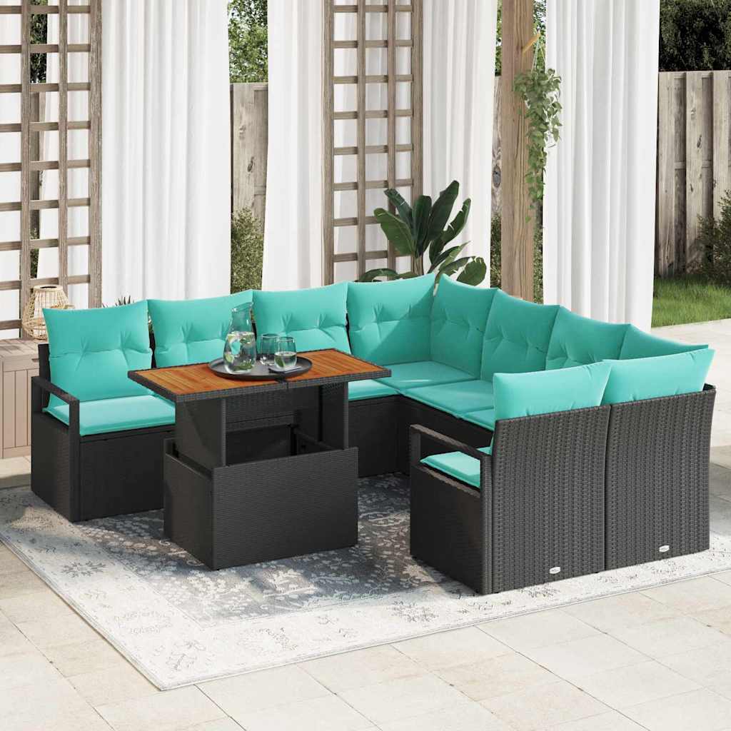 Tuin Eetset Met Kussen 9 Pcs En Marineblauw
