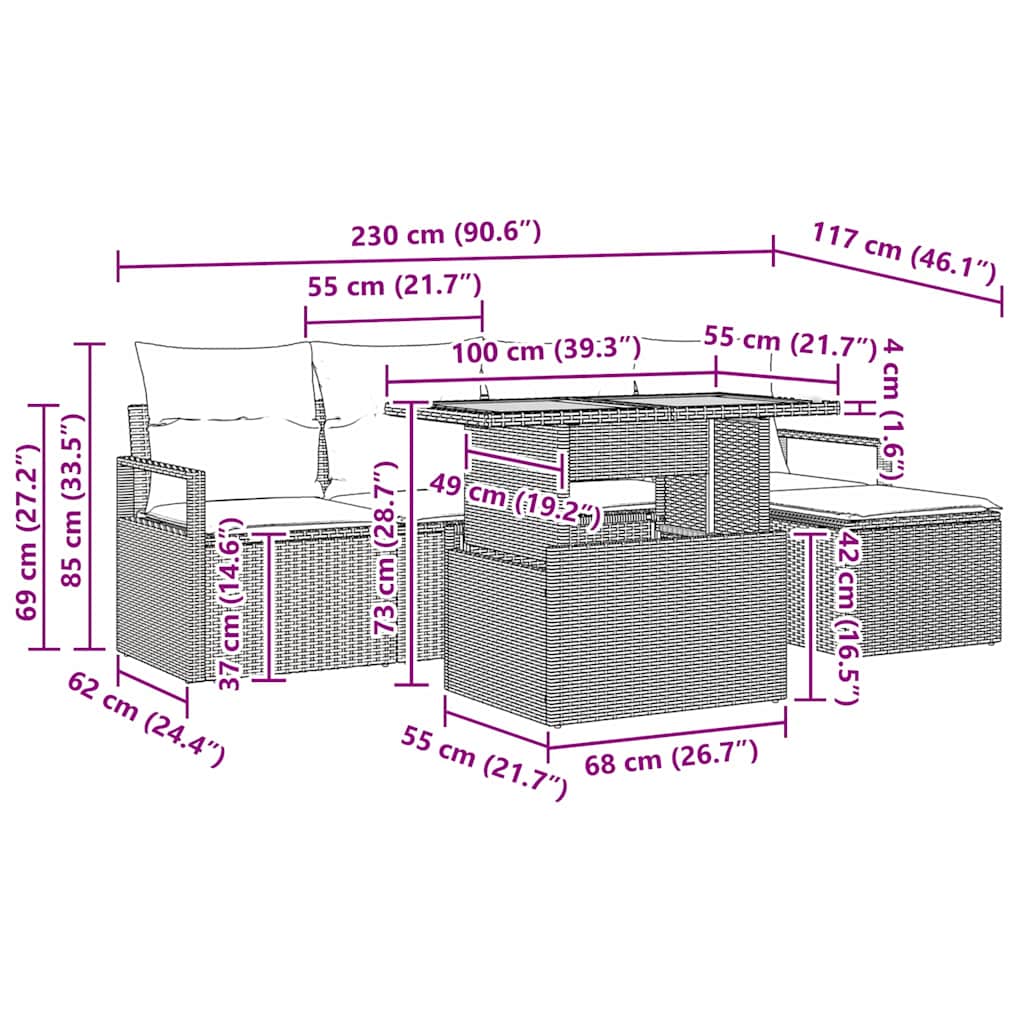 Tuin Eetset Met Kussen 6 Pcs
