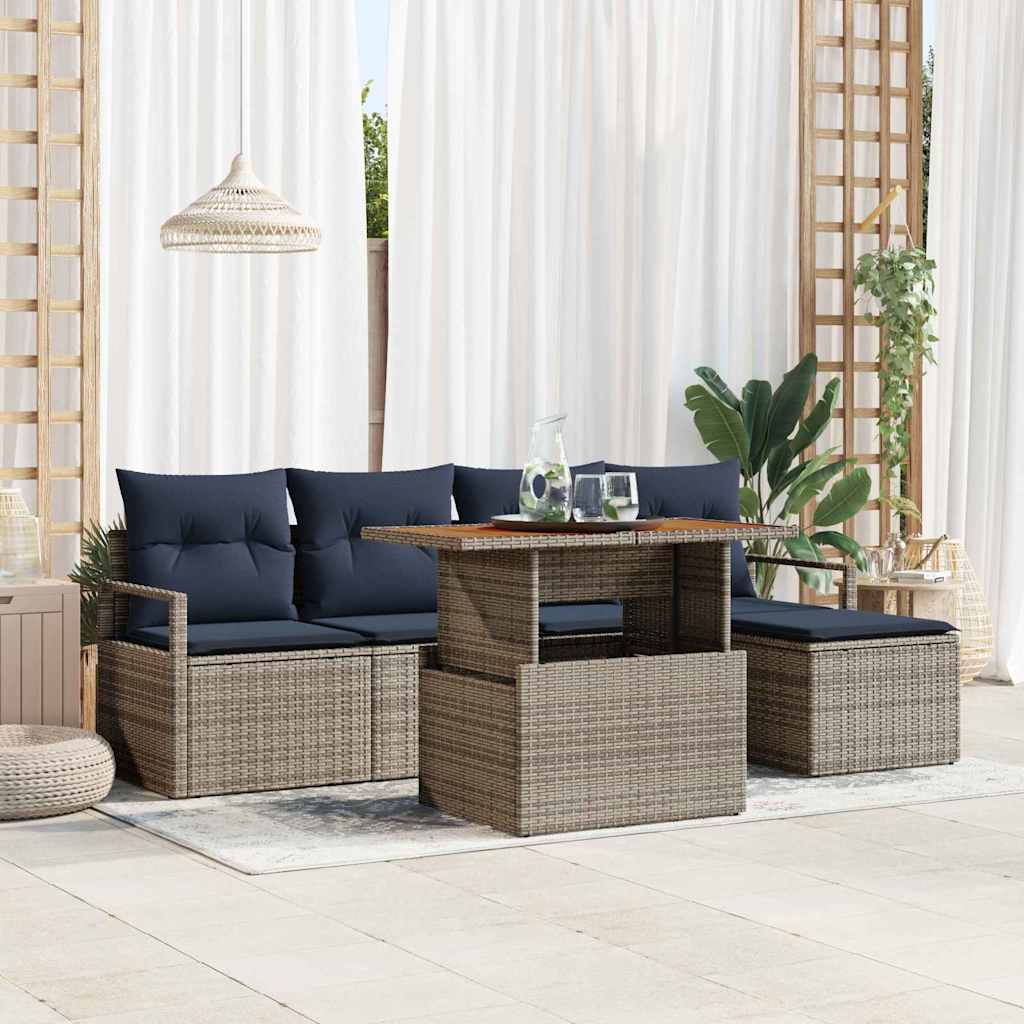 Tuin Eetset Met Kussen 6 Pcs En Marineblauw
