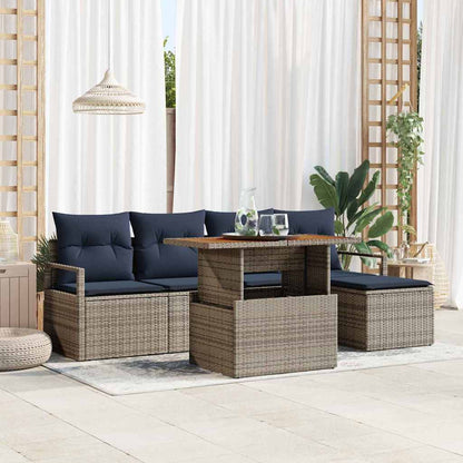 Tuin Eetset Met Kussen 6 Pcs En Marineblauw