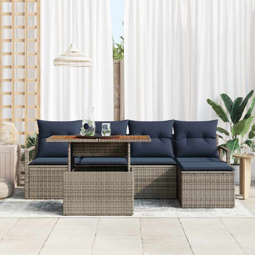 Tuin Eetset Met Kussen 6 Pcs En Marineblauw