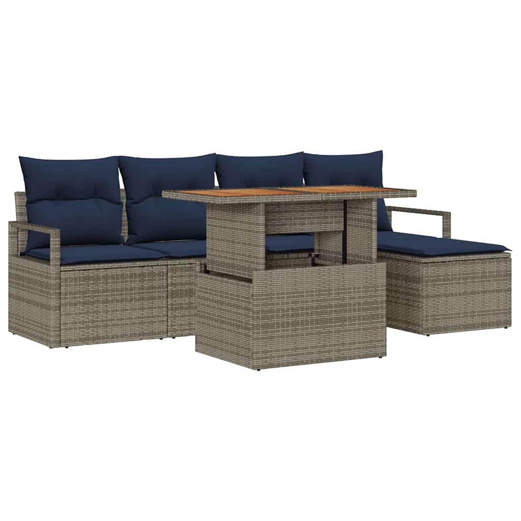 Tuin Eetset Met Kussen 6 Pcs En Marineblauw