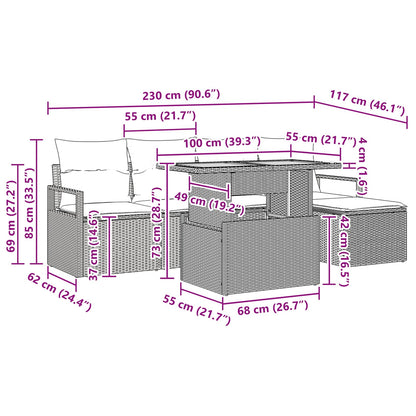 Tuin Eetset Met Kussen 6 Pcs En Marineblauw