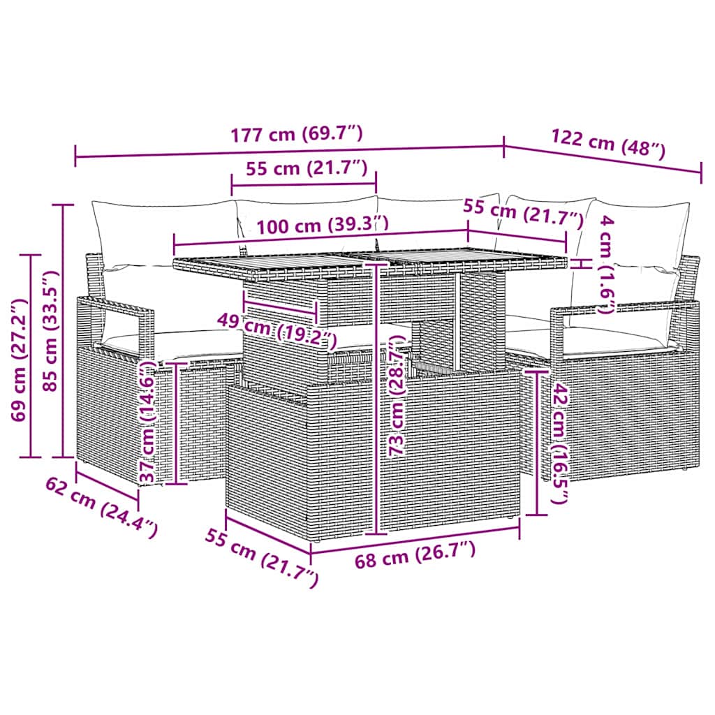 Tuin Eetset Met Kussen 5 Pcs