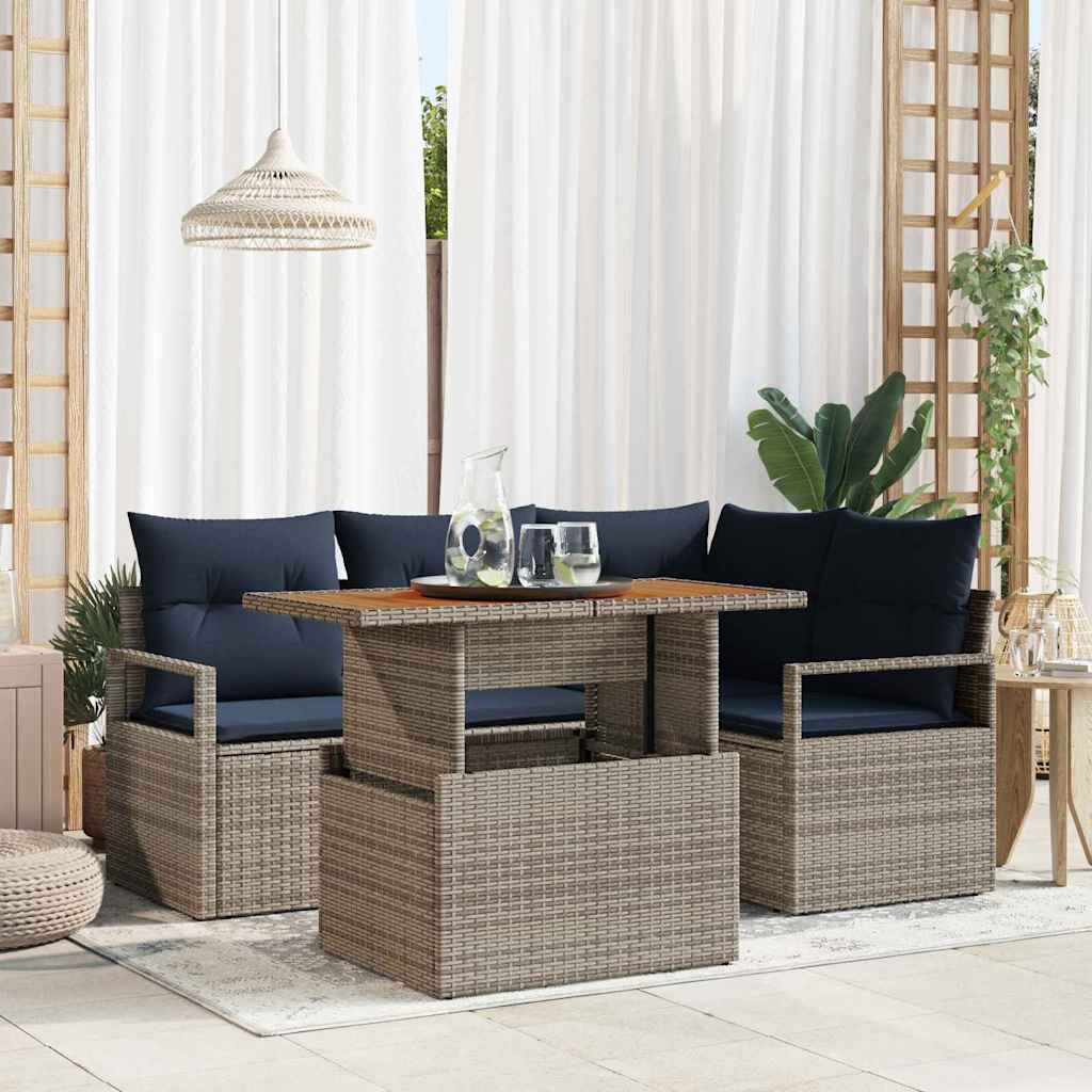 Tuin Eetset Met Kussen 5 Pcs En Marineblauw