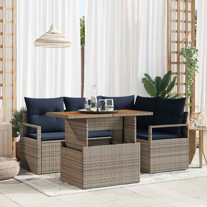 Tuin Eetset Met Kussen 5 Pcs En Marineblauw