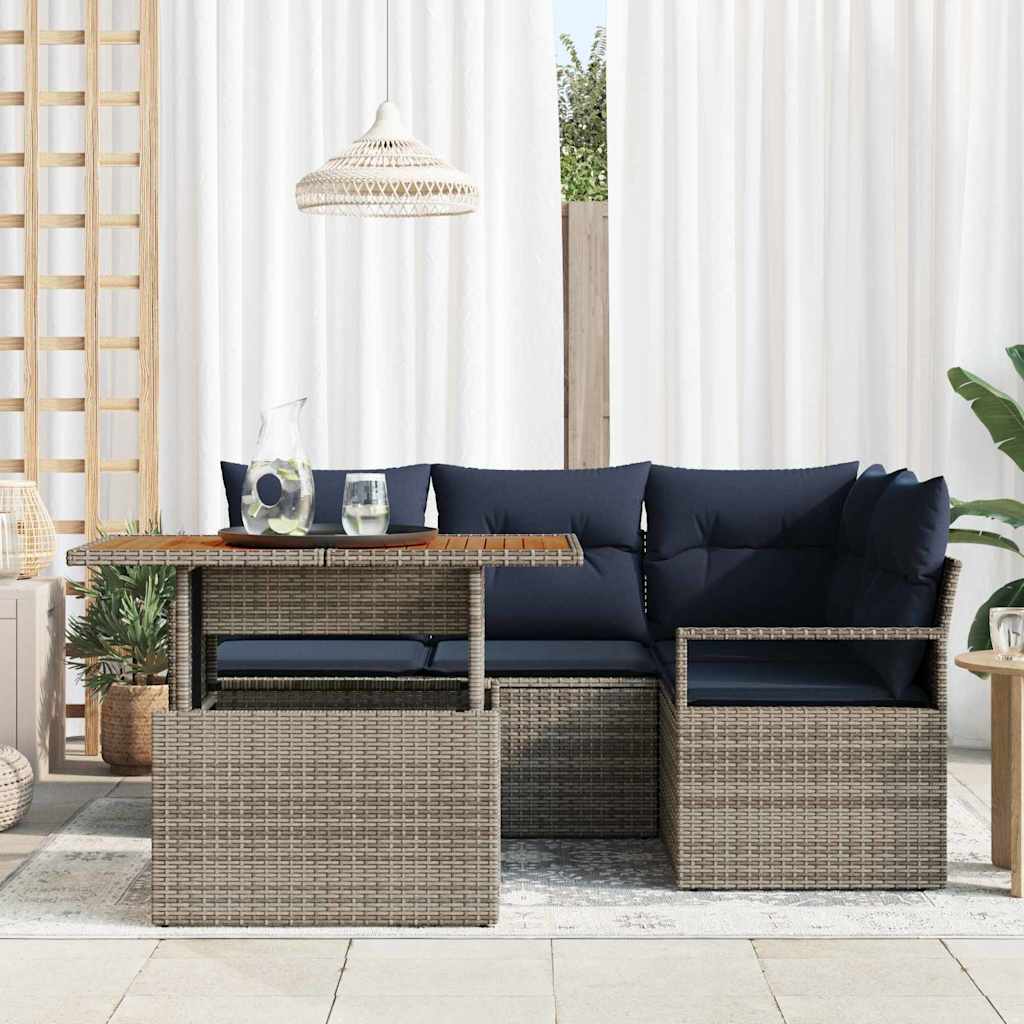Tuin Eetset Met Kussen 5 Pcs En Marineblauw