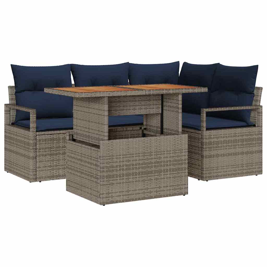 Tuin Eetset Met Kussen 5 Pcs En Marineblauw