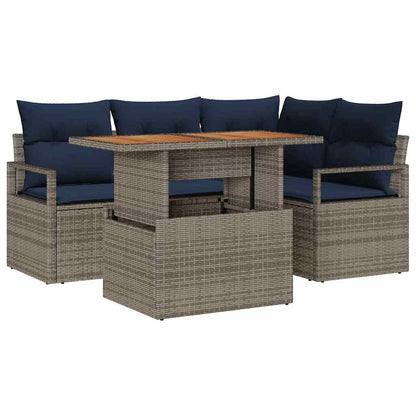 Tuin Eetset Met Kussen 5 Pcs En Marineblauw