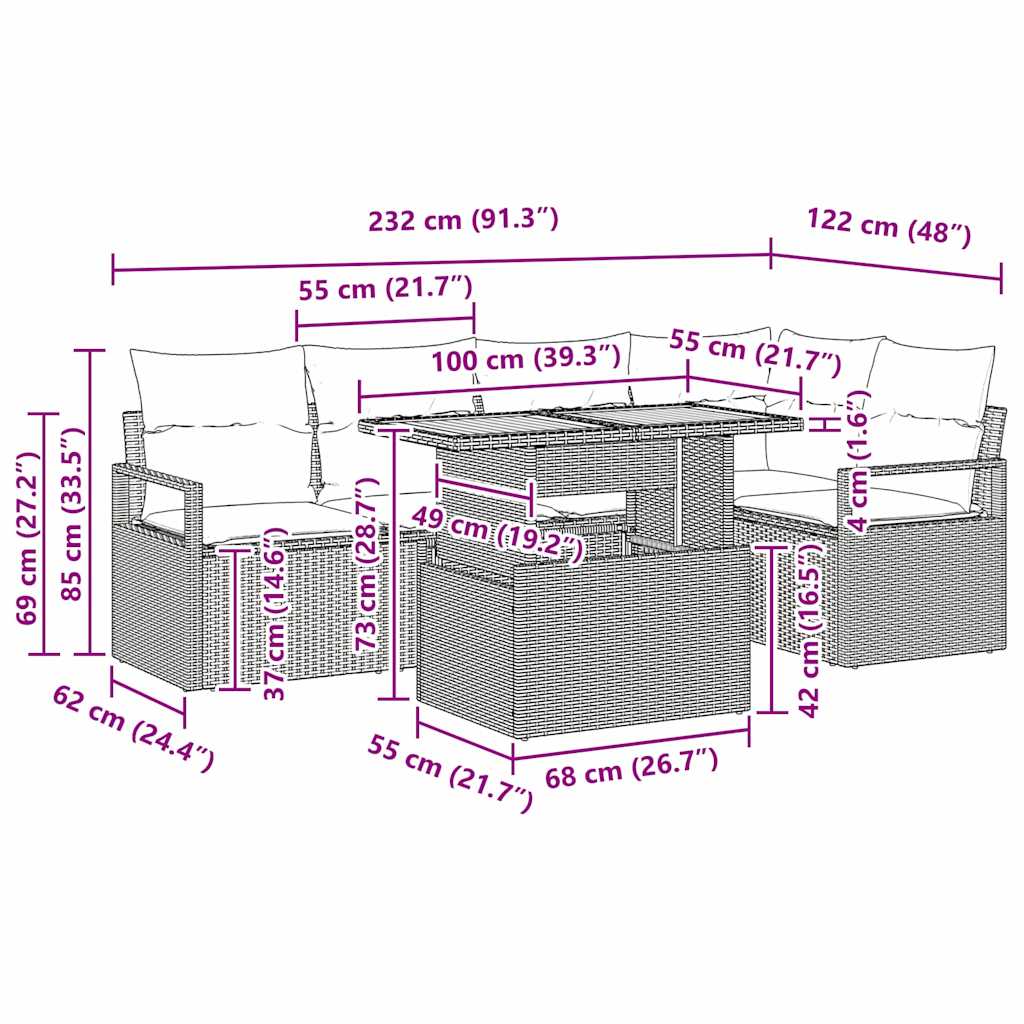 Tuin Eetset Met Kussen 6 Pcs