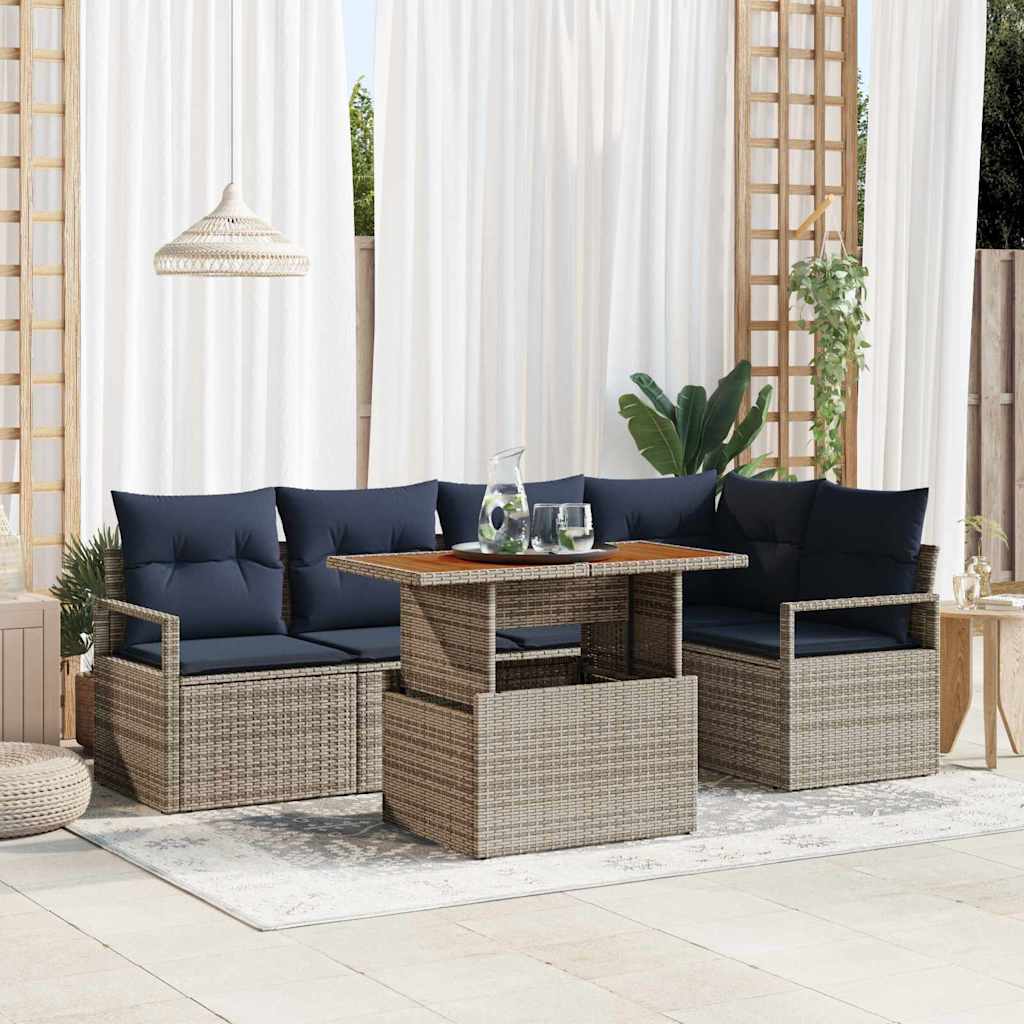 Tuin Eetset Met Kussen 6 Pcs En Marineblauw