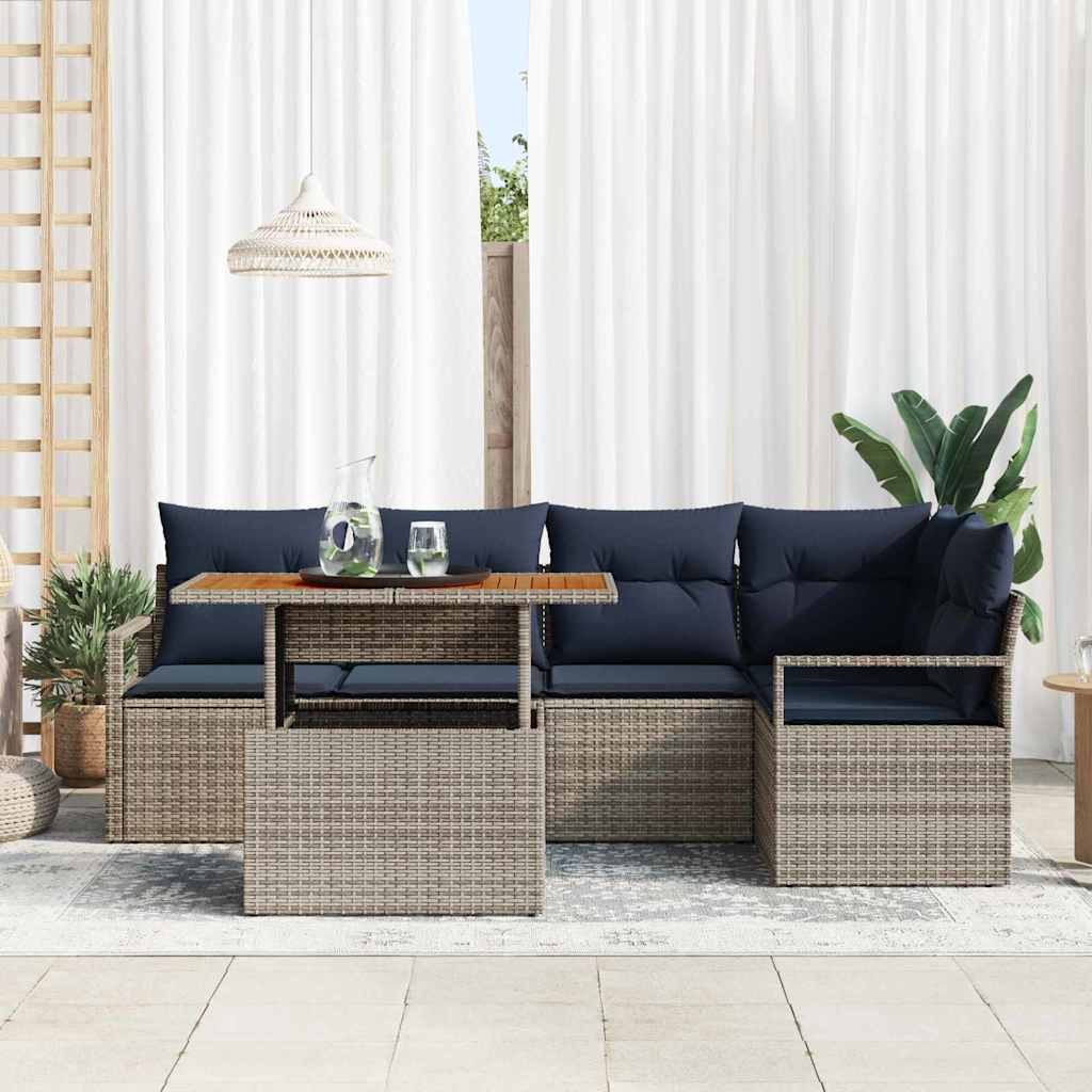 Tuin Eetset Met Kussen 6 Pcs En Marineblauw