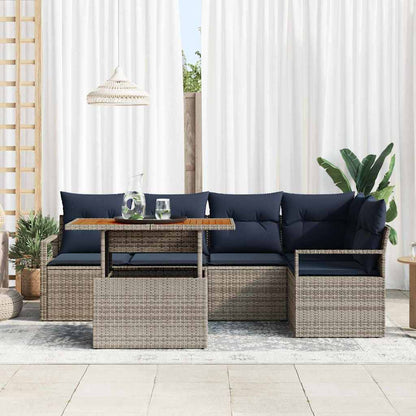 Tuin Eetset Met Kussen 6 Pcs En Marineblauw