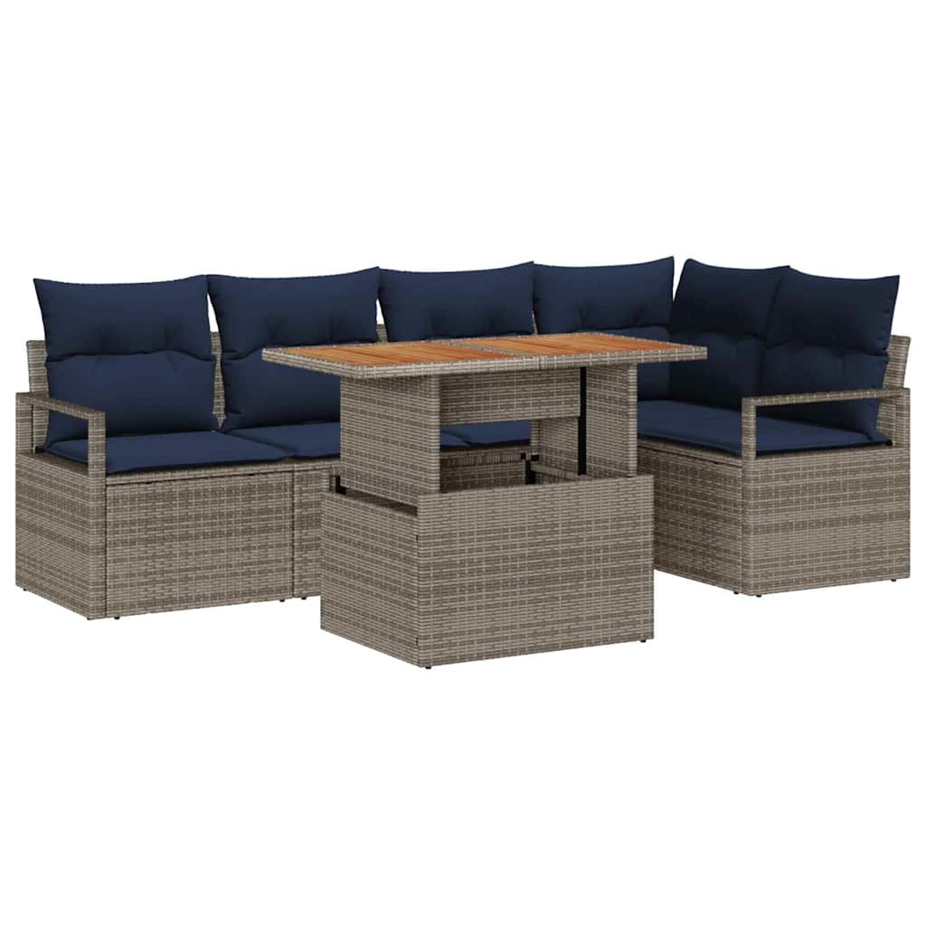 Tuin Eetset Met Kussen 6 Pcs En Marineblauw