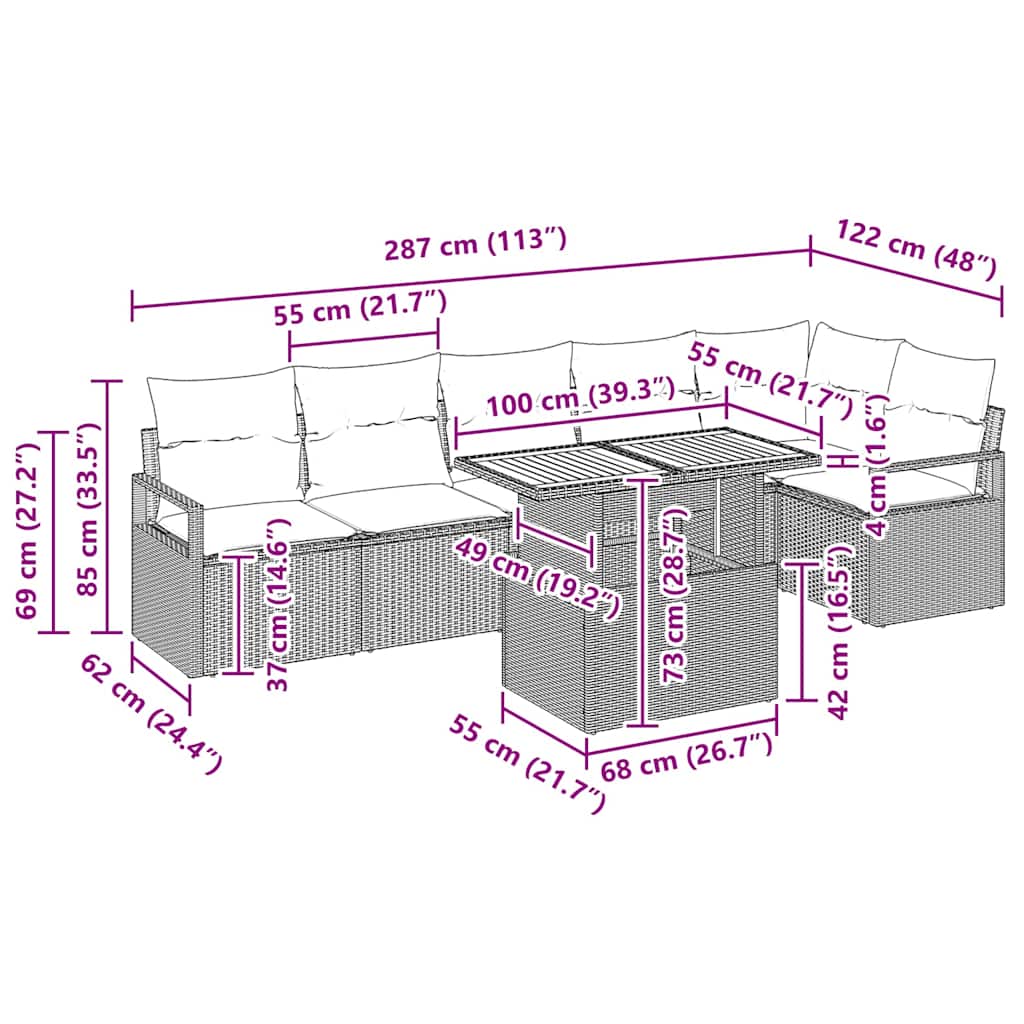 Tuin Eetset Met Kussen 7 Pcs