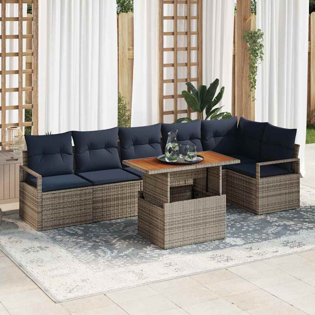 Tuin Eetset Met Kussen 7 Pcs En Marineblauw