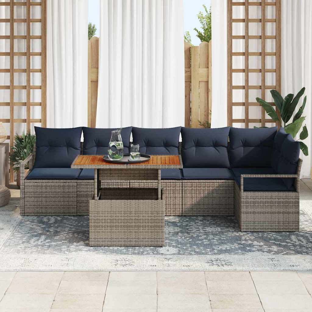 Tuin Eetset Met Kussen 7 Pcs En Marineblauw