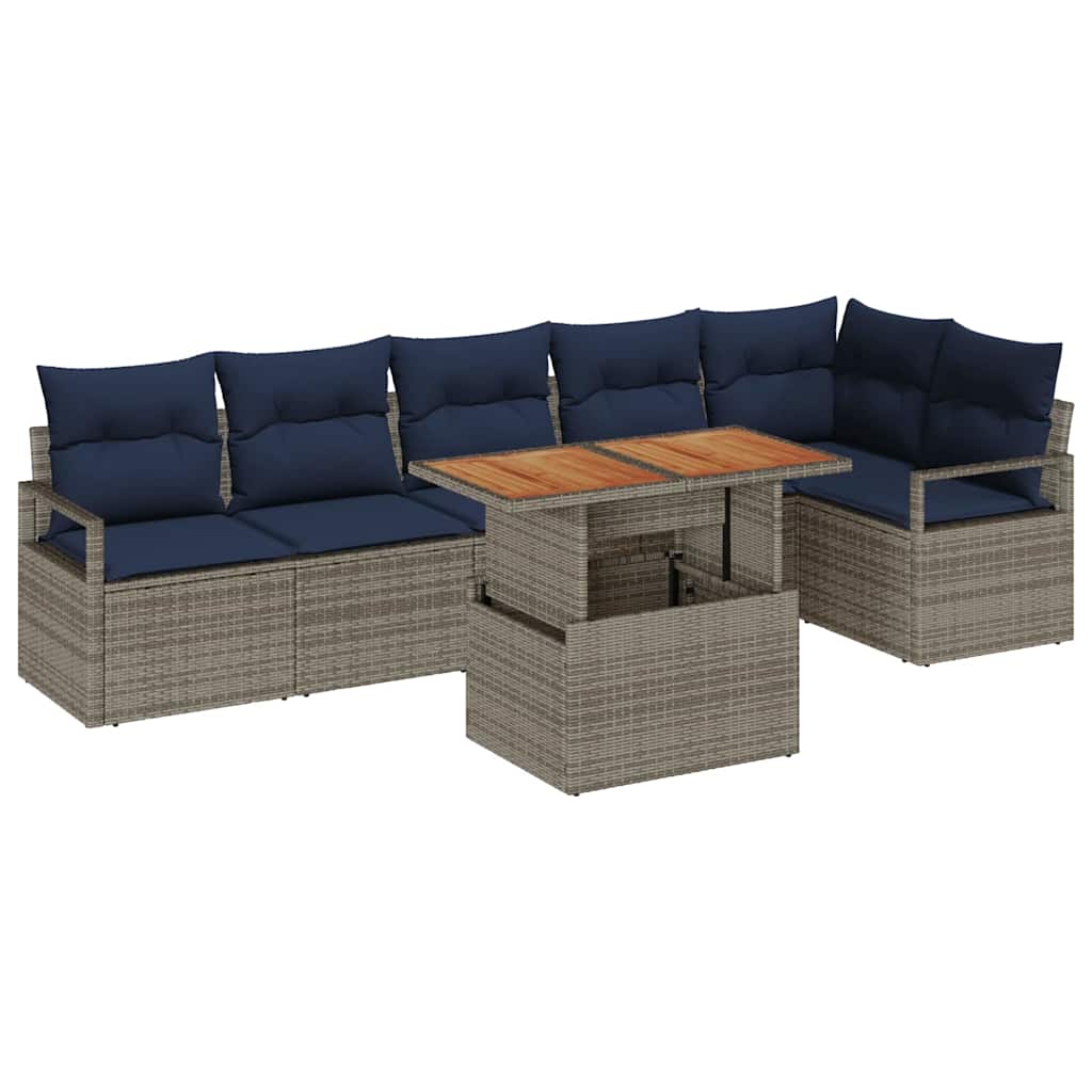 Tuin Eetset Met Kussen 7 Pcs En Marineblauw