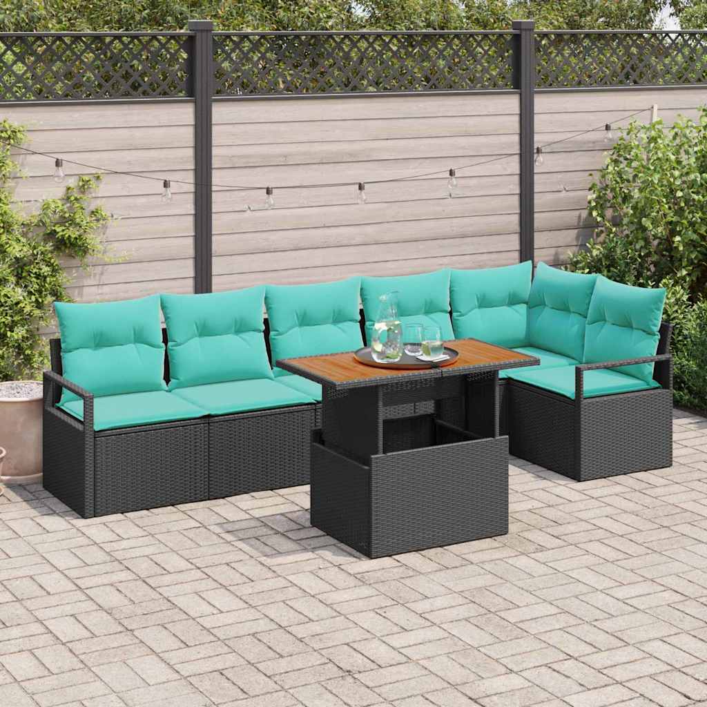 Tuin Eetset Met Kussen 7 Pcs En Marineblauw
