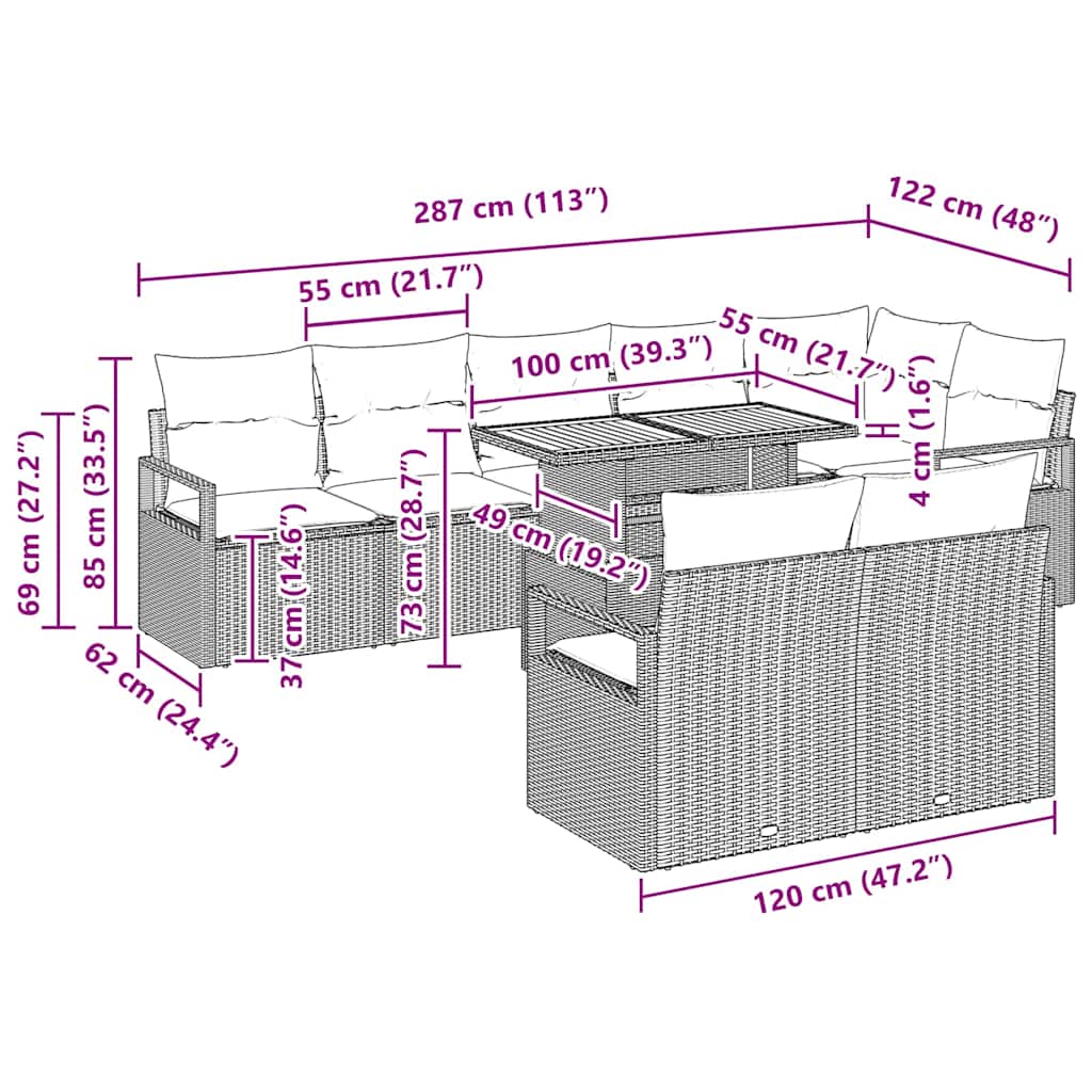 Tuin Sofa Set Met Kussen Met Kussen 9 Pcs
