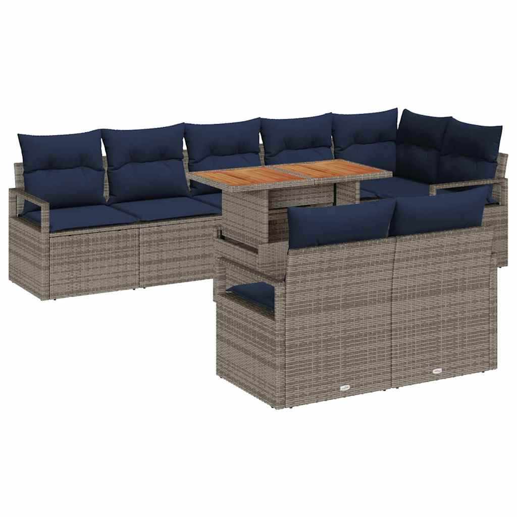 Tuin Eetset Met Kussen 9 Pcs En Marineblauw