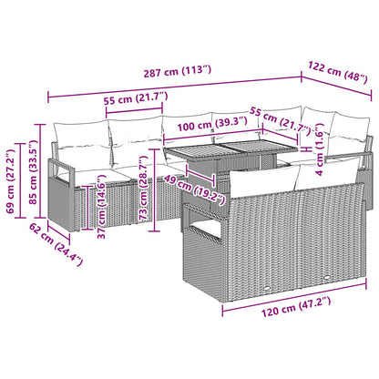 Tuin Eetset Met Kussen 9 Pcs En Marineblauw