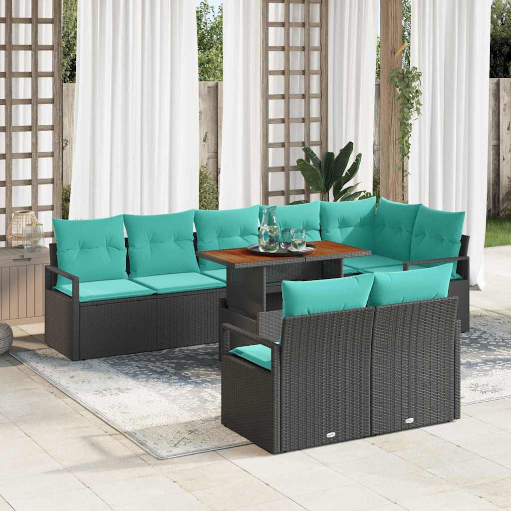 Tuin Eetset Met Kussen 9 Pcs En Marineblauw
