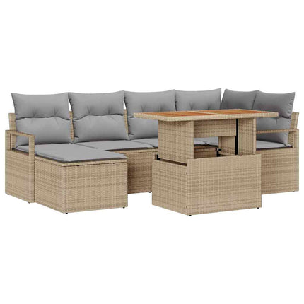 Tuinbankenset 7 St Beige Poly Rattan