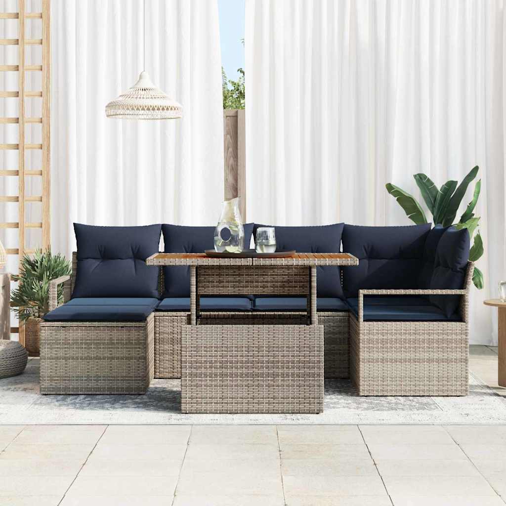 Tuin Eetset Met Kussen 7 Pcs En Marineblauw