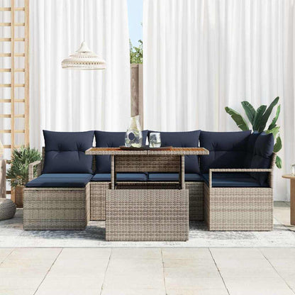 Tuin Eetset Met Kussen 7 Pcs En Marineblauw