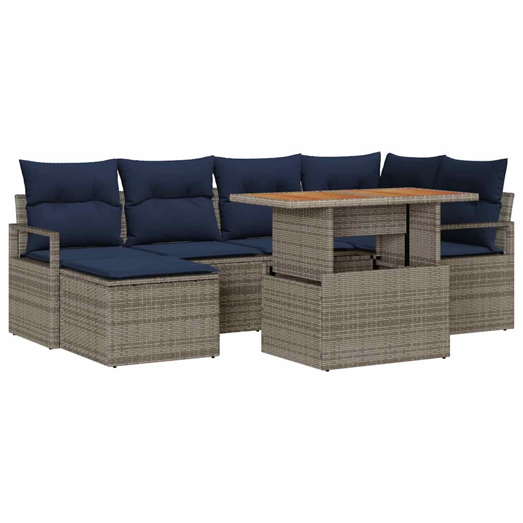 Tuin Eetset Met Kussen 7 Pcs En Marineblauw