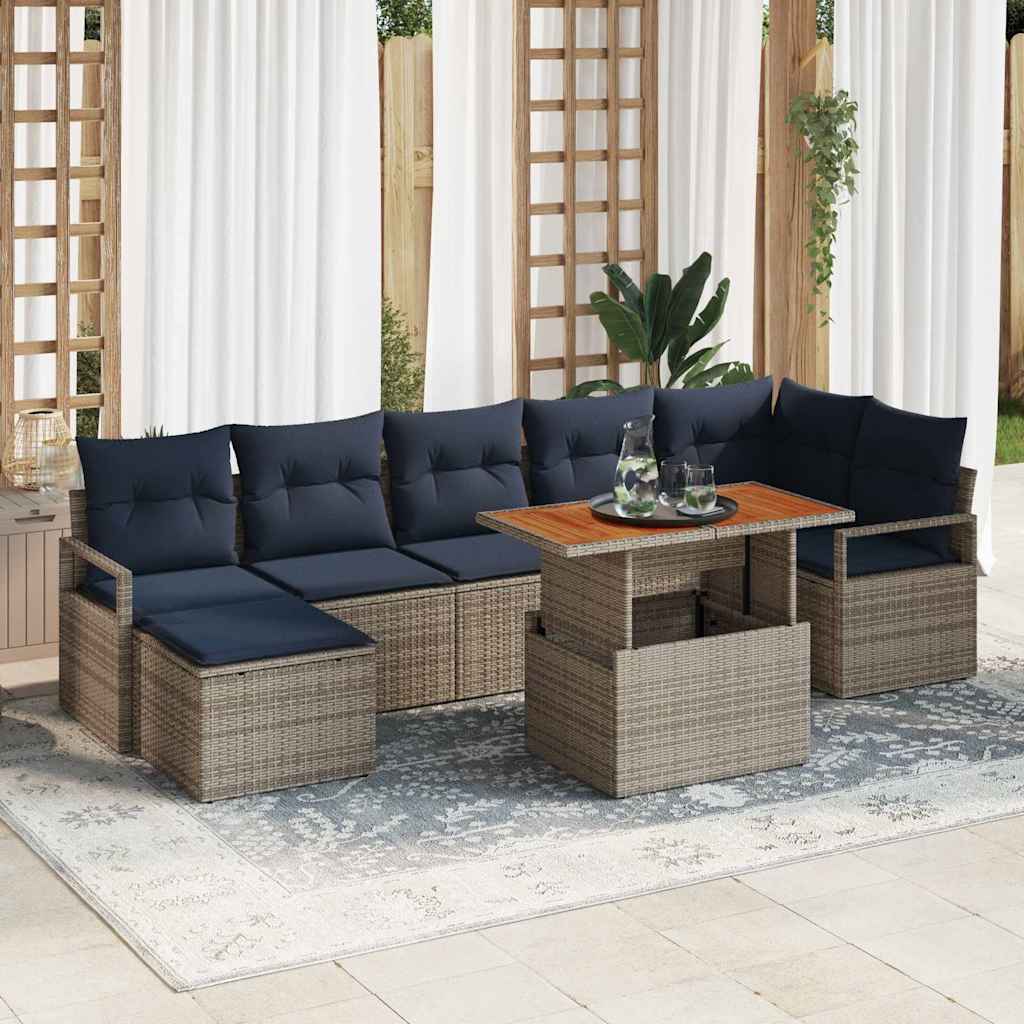 Tuin Eetset Met Kussen 8 Pcs En Marineblauw