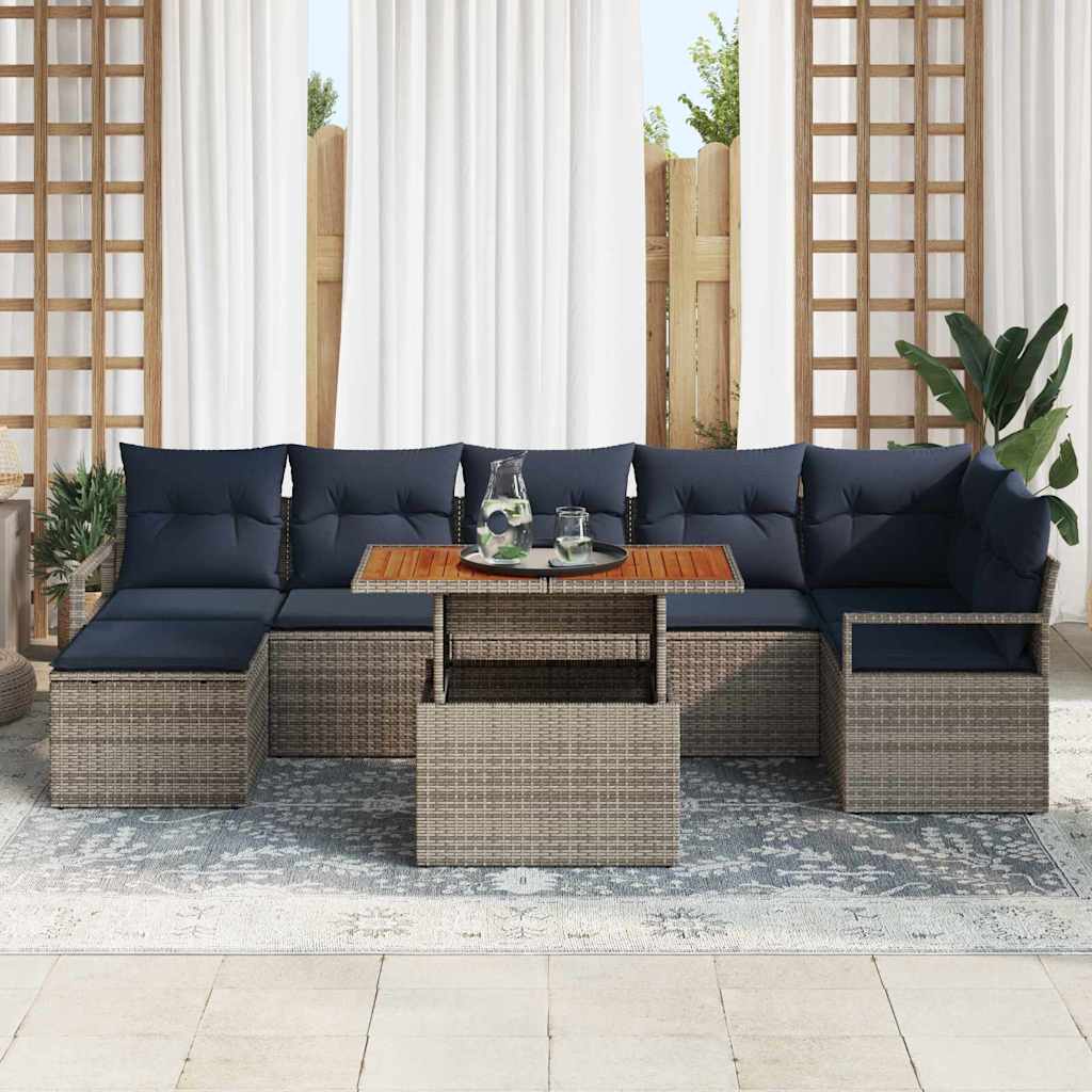 Tuin Eetset Met Kussen 8 Pcs En Marineblauw