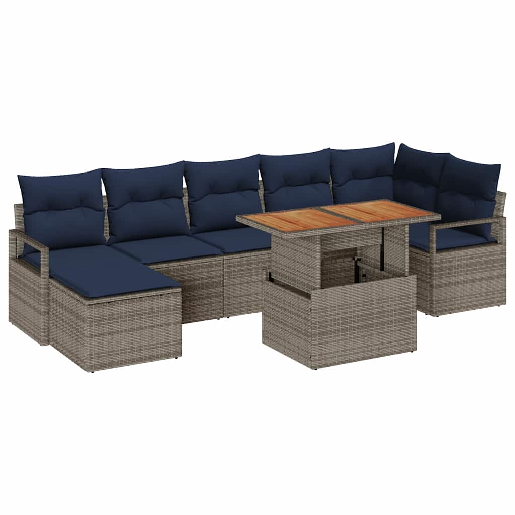 Tuin Eetset Met Kussen 8 Pcs En Marineblauw