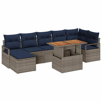 Tuin Eetset Met Kussen 8 Pcs En Marineblauw