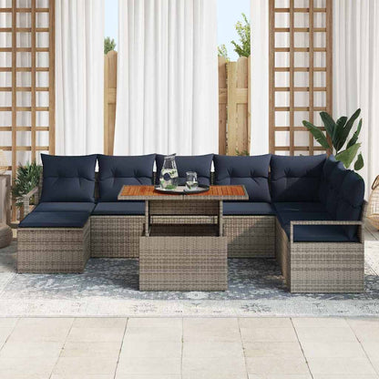 Tuin Eetset Met Kussen 9 Pcs En Marineblauw