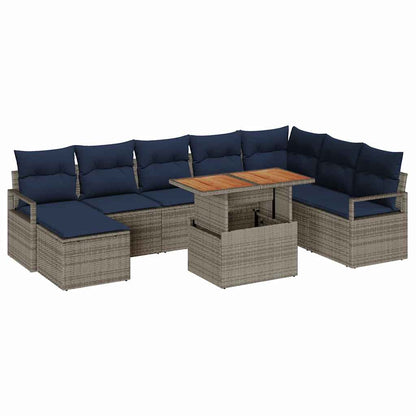 Tuin Eetset Met Kussen 9 Pcs En Marineblauw