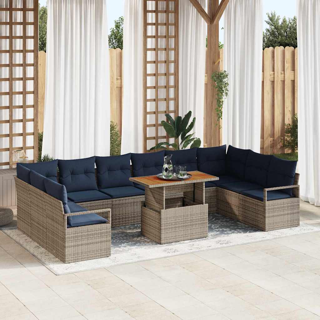 Tuin Eetset Met Kussen 11 Pcs En Marineblauw