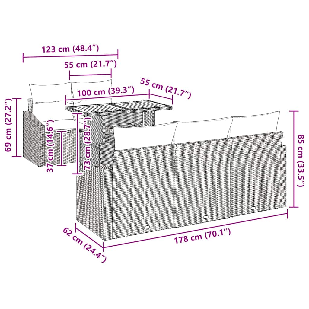 Tuin Eetset Met Kussen 6 Pcs