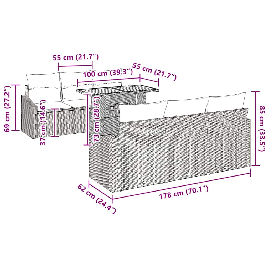Tuin Sofa Set Met Kussen Met Kussen 7 Pcs