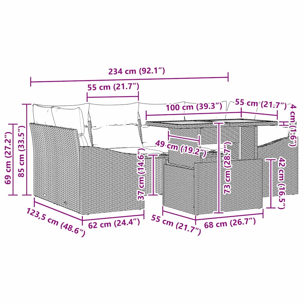 Tuin Eetset Met Kussen 7 Pcs