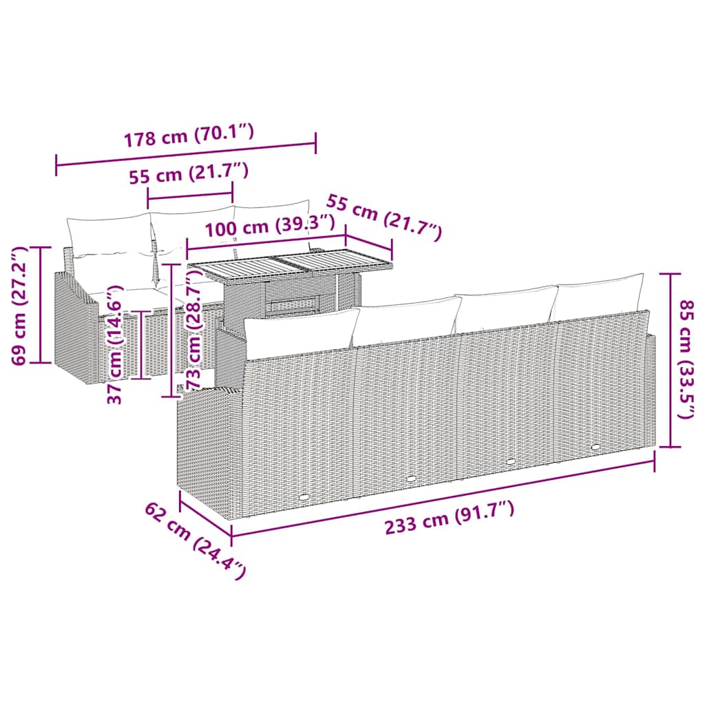 Tuin Eetset Met Kussen 8 Pcs
