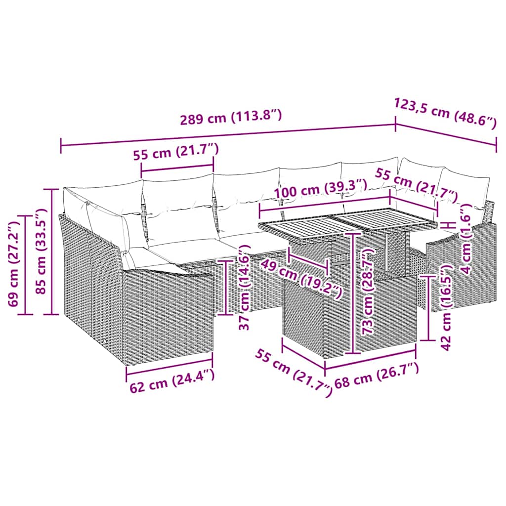 Tuin Eetset Met Kussen 8 Pcs