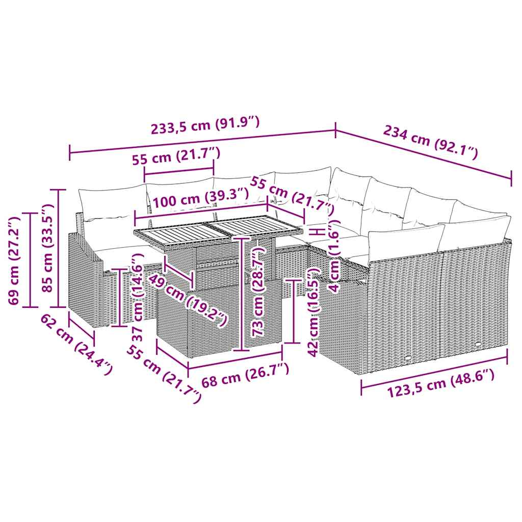 Tuin Eetset Met Kussen 9 Pcs