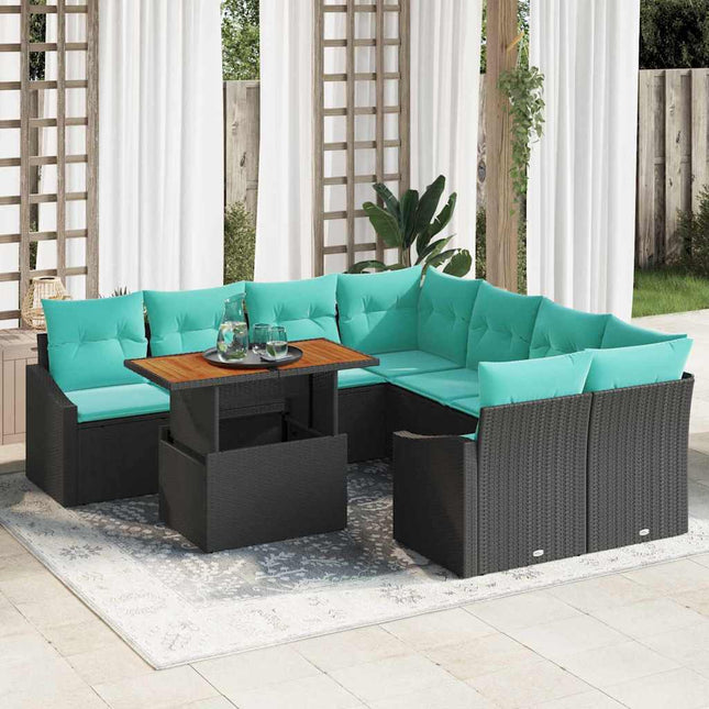 Tuin Eetset Met Kussen 9 Pcs En Blauwgroen