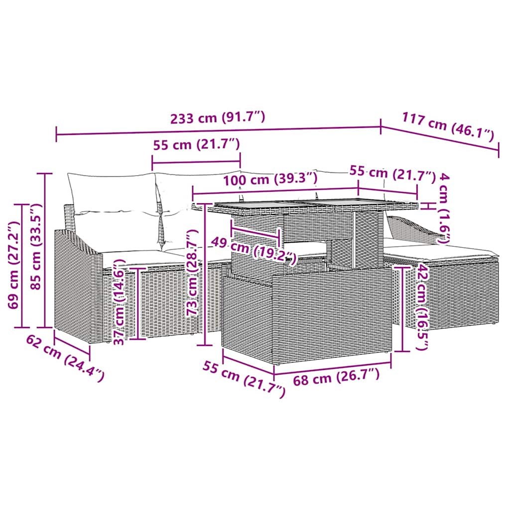 Tuin Eetset Met Kussen 6 Pcs