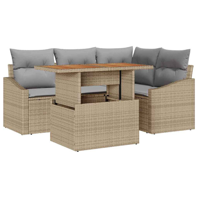 Tuinbankenset 5 St Beige Poly Rattan